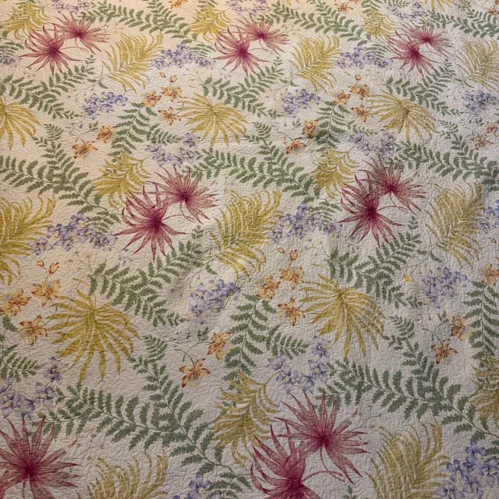 Botanical Floral Fern Quilt Set with 2 Pillow Shams Cotton Blend Cream Multi